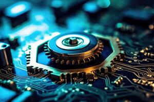 A close - up photo that illustrates the concept of abstract futuristic digital technology and engineering.