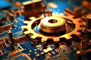 A close - up photo that illustrates the concept of abstract futuristic digital technology and engineering.