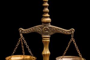 Close - up shot focuses on the scales of justice, symbolizing the impartiality and equilibrium in the legal system. photo