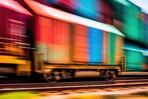 Close - up view of a cargo train with motion blur, symbolizing the fast and efficient transportation of goods. Generative AI photo