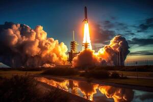 The excitement and wonder of a new space rocket lift - off with a close - up view. photo