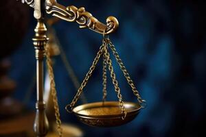 Close - up shot focuses on the scales of justice, symbolizing the impartiality and equilibrium in the legal system. photo