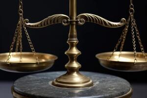 Close - up shot focuses on the scales of justice, symbolizing the impartiality and equilibrium in the legal system. photo