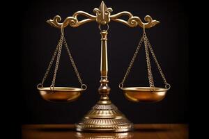 Close - up shot focuses on the scales of justice, symbolizing the impartiality and equilibrium in the legal system. photo