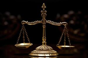 Close - up shot focuses on the scales of justice, symbolizing the impartiality and equilibrium in the legal system. photo