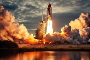 The excitement and wonder of a new space rocket lift - off with a close - up view. photo
