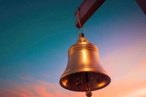 A striking image of a school bell ringing in the dawn of a new school year. Generative AI photo