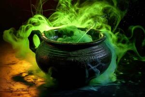 A vibrant image of a witch cauldron shot from a low angle. Generative AI photo