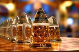 A pyramid made of beer steins, a unique sight at Oktoberfest. photo