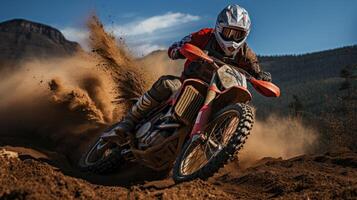 Straight Speed - A Dynamic Action Shot From Behind Of A Motorcycle Racer Speeding Down A Straight Road. photo