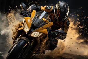 A Dynamic Action Shot Of A Motorcycle Rider In Mid-Air. photo