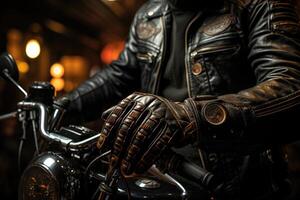 Grip Of Control - A Lifestyle Image Focusing On A Biker's Hand Gripping The Throttle Of A Motorcycle. Generative AI photo