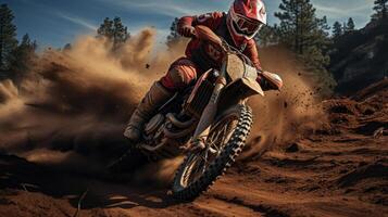 Straight Speed - A Dynamic Action Shot From Behind Of A Motorcycle Racer Speeding Down A Straight Road. photo