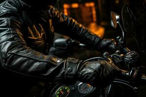 Grip Of Control - A Lifestyle Image Focusing On A Biker's Hand Gripping The Throttle Of A Motorcycle. Generative AI photo