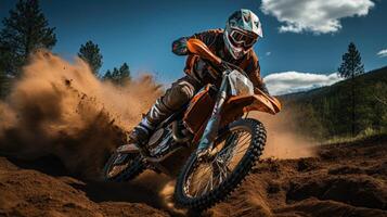 Straight Speed - A Dynamic Action Shot From Behind Of A Motorcycle Racer Speeding Down A Straight Road. photo