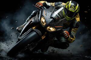 A Dynamic Action Shot Of A Motorcycle Rider In Mid-Air. photo