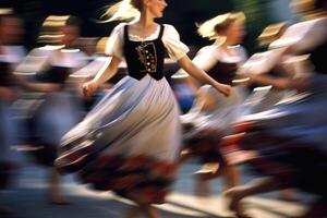 un tradicional bávaro gente danza actuación a el festival. generativo ai foto