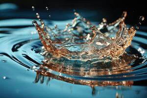A droplet falling onto a calm water surface. photo