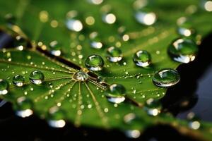 Dewdrops sparkling on a spider web in early morning sunlight. Generative A photo