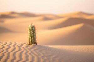 In the harsh desert under a burning sun, a lone cactus stands tall. Generative AI photo