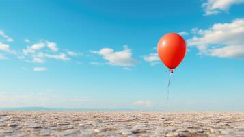 Minimalist shot, single balloon floating against a blank sky. photo