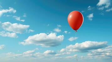 Minimalist shot, single balloon floating against a blank sky. Generative AI photo