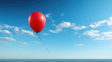Minimalist shot, single balloon floating against a blank sky. photo