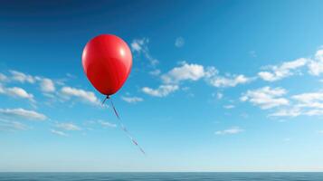 Minimalist shot, single balloon floating against a blank sky. Generative AI photo