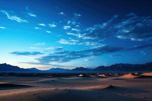 amplio - ángulo Disparo capturar un expansivo Desierto debajo un estrellado noche cielo. generativo ai foto