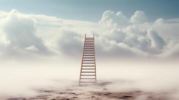 A single ladder leading up into a cloud in a minimalistic setting. photo