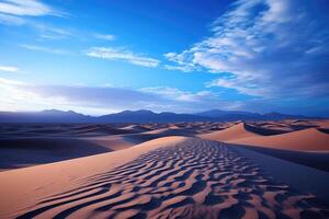 Wide - angle shot capturing an expansive desert under a starry night sky. Generative AI photo