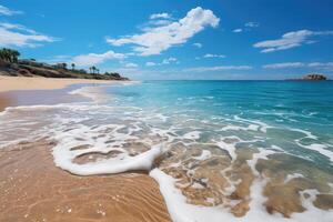 Changing tides on a secluded beach captured in a time-lapse shot. photo