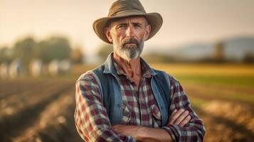 Farmer standing in front of the field photo