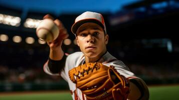 Close-up of a player at a baseball game photo