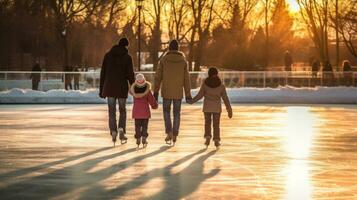 Happy family ice skating as weekend activity photo