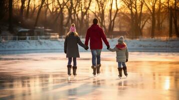 Happy family ice skating as weekend activity photo