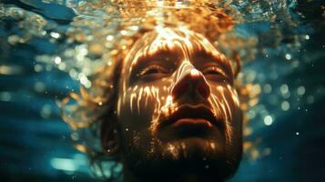 Close-up photo of a man underwater.