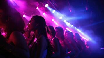 Group of people having fun and singing along at the concert photo