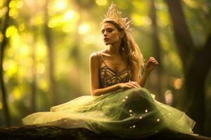 Portrait of a woman in a fairy outfit. Dreamy fairy tale photo. Generative AI photo