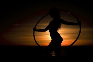 el mujer bailando con gimnástico anillos generativo ai foto