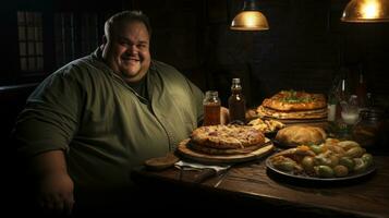 solo con el enemigo - obesidad representado mediante un simbólico soltero rebanada de Pizza. generativo ai foto