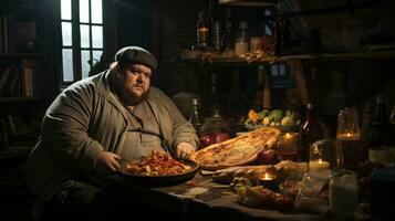 solo con el enemigo - obesidad representado mediante un simbólico soltero rebanada de Pizza. generativo ai foto
