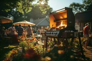 Labor Day Fun - Family Enjoying a Backyard Barbecue. Generative AI photo