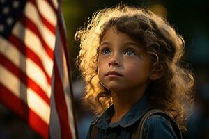 Childhood Celebration - Little Patriot on Labor Day. Generative AI photo