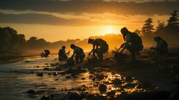 Hands Together - Volunteer Beach Cleanup. Generative AI photo