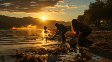 Hands Together - Volunteer Beach Cleanup. Generative AI photo