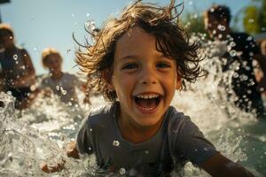 Labor Day Splash - Children Enjoying Pool Time during Family Gathering. Generative AI photo