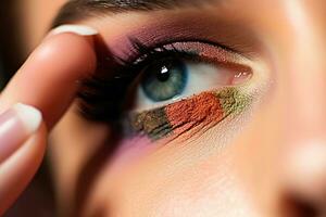 Close - up shot of a makeup artist applying a bold and dramatic winged eyeliner.  Generative AI photo