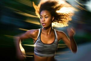 A female athlete who supports health and wellness and runs. Generative AI photo