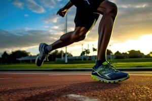 The agility and speed of a male athlete as he engages in a sprinting session on the track. Generative AI photo